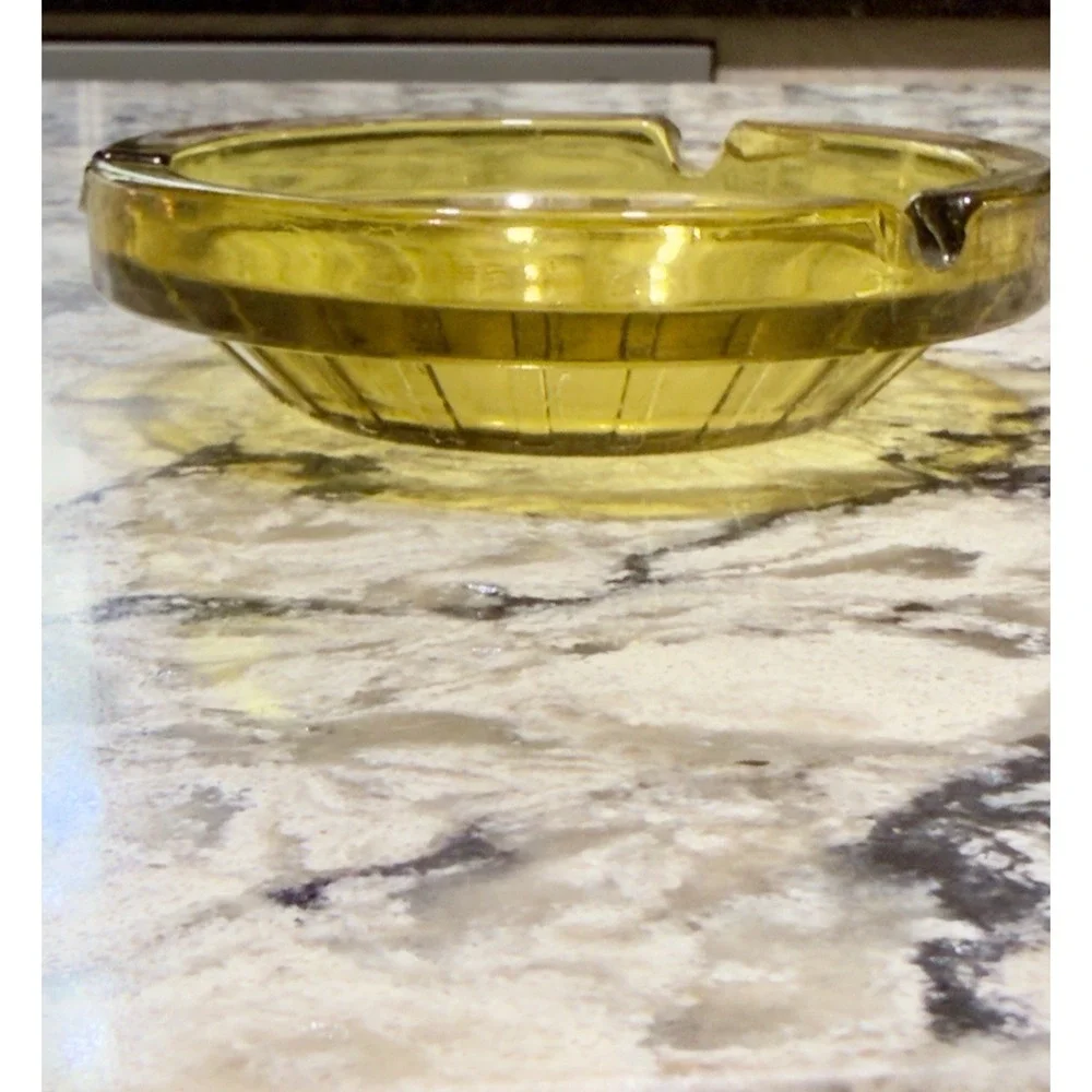 Vintage Amber Glass Round Ashtray 4.5